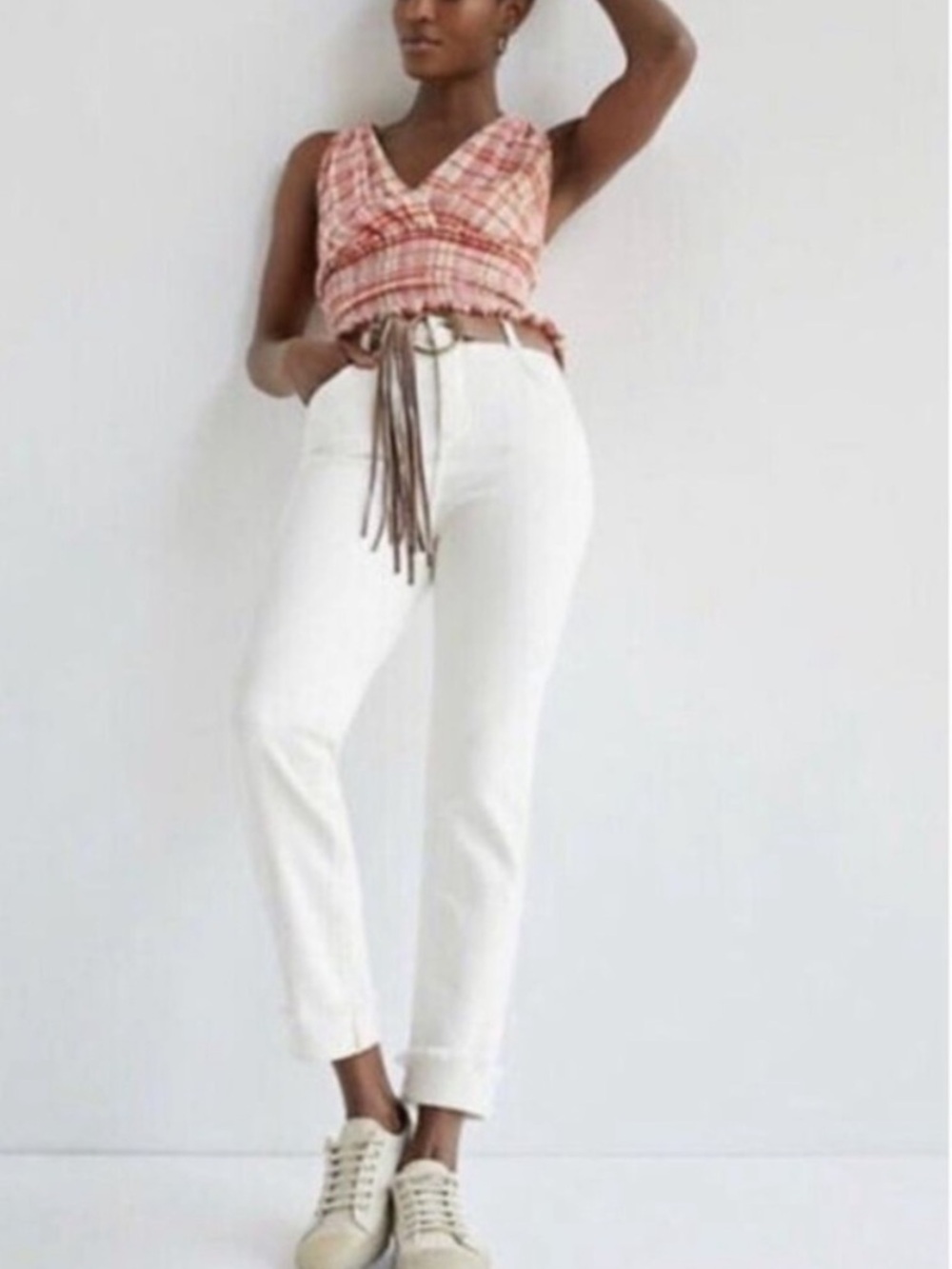 Anthropologie Pilcro High Rise Cigarette white denim frayed hem 26